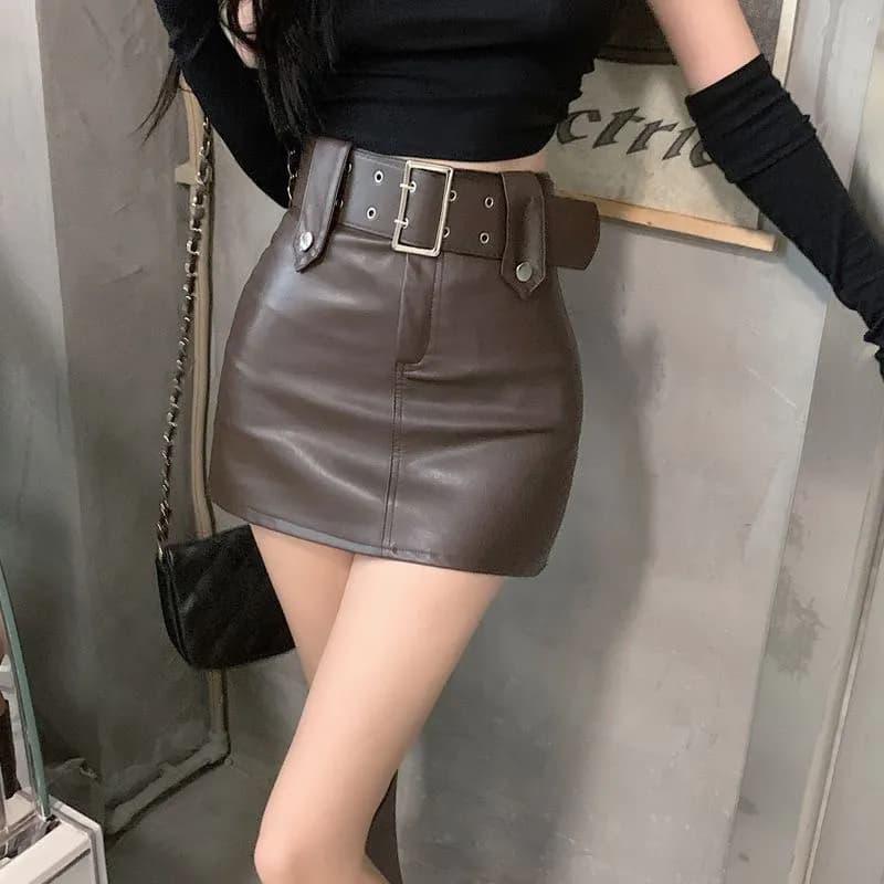 春 コーデ レディース ファッション オシャレ カワイイ シンプル きれいめ ナチュラル 上品カジュアル 婦人服 Aライン スカート ハイウエスト スリム PUレザー スカート スカート