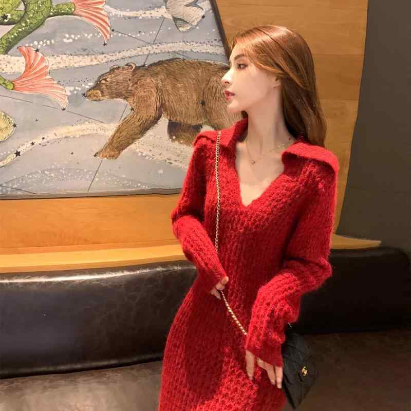 春 コーデ レディース 流行り物 オシャレ カワイイ   分かりやすい 好いたらしいめ 自然的 雅びやか心地よい お上さん服 赤 編み物 お召しもの か細い スウェーター ロング スコート