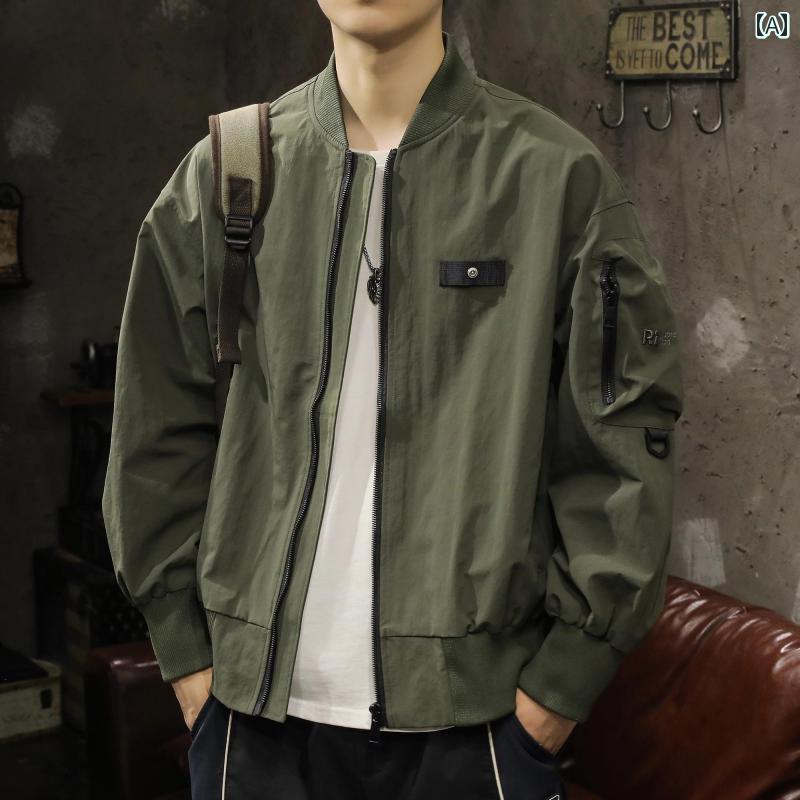 メンズ 男性用 ファッション オシャレ シンプル 大人 かっこいい ストリート ヒップホップ HipHop アーミーグリーン 秋　冬 ジャケット カジュアル スポーツ｜リコット