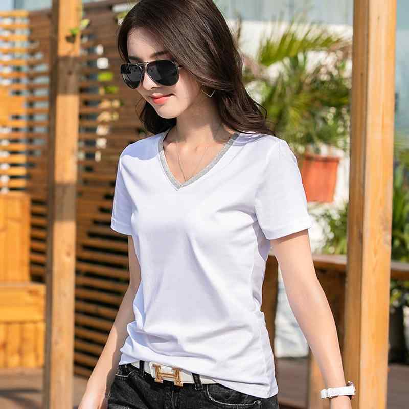 春 コーデ レディース ファッション オシャレ カワイイ シンプル きれいめ ナチュラル 上品カジュアル 婦人服 シルケット コットン ホワイト 薄手 Tシャツ Vネック 夏 ネック コーマ トップス