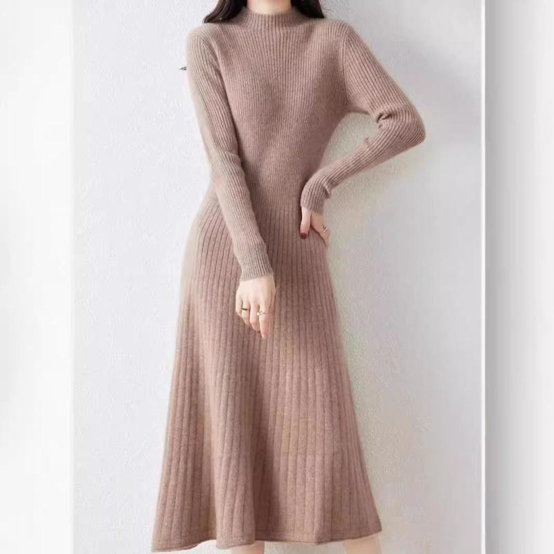 春 コーデ レディース ファッション オシャレ カワイイ   シンプル きれいめ ナチュラル 上品カジュアル 婦人服 ミッド スカート ロング セーター ハーフ タートルネック ボトム Aライン ニット ジャンプ スーツ