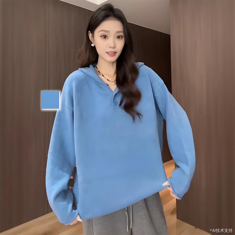 春 コーデ レディース ファッション オシャレ カワイイ シンプル きれいめ ナチュラル 上品カジュアル 婦人服 ハイエンド ブルー フード付き セーター インナー トップス