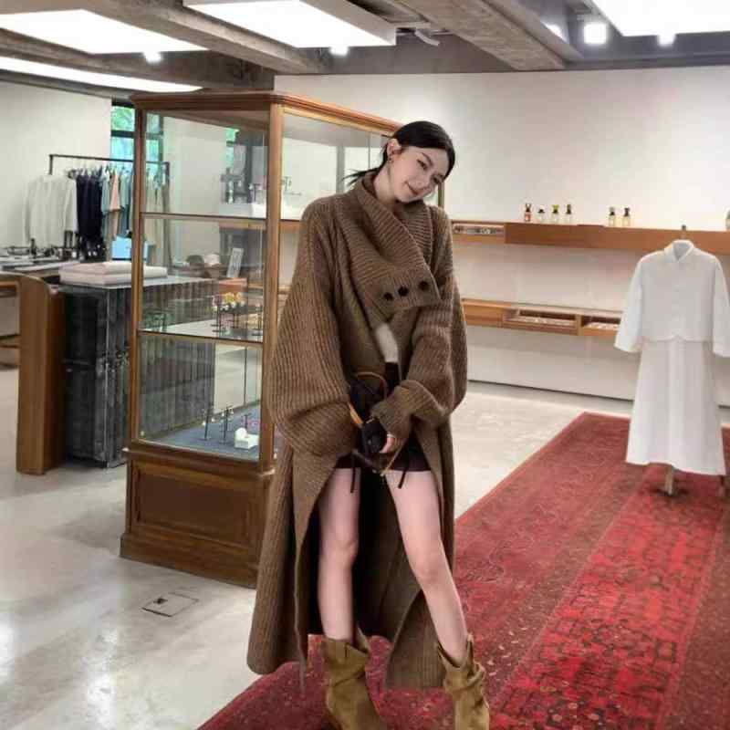 春 コーデ レディース ファッション オシャレ カワイイ シンプル きれいめ ナチュラル 上品カジュアル 婦人服 ビッグ カラー ロング ニット カーディガン 厚手 ハイネック コート 7,449円