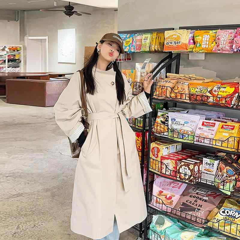 春 コーデ レディース 流行り物 オシャレ カワイイ   分かりやすい 好いたらしいめ 自然的 窈窕たる心地好い 成人女性服 ベージュ ロング 厚地の外套 馬鹿でかい大きさ