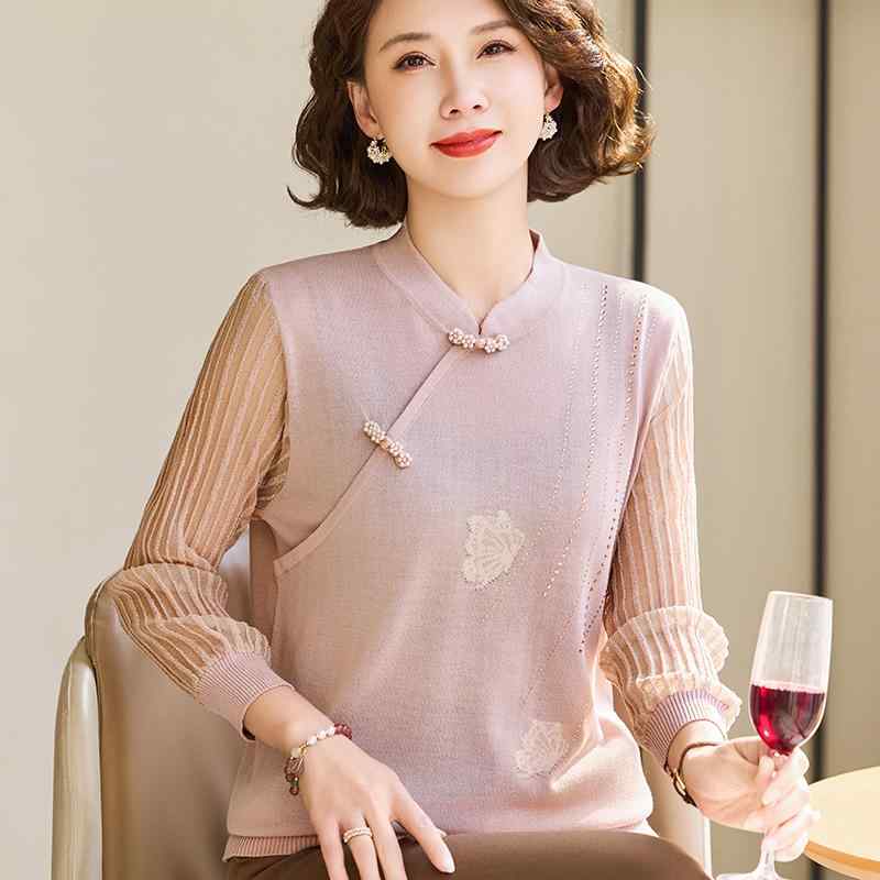 春 コーデ レディース 流行り物 オシャレ カワイイ   分かりやすい 好いたらしいめ 自然的 雅びやか心地よい お上さん服 洋風 編み物 長袖 トップス 度合い輪っか プルオーバー 袖 T