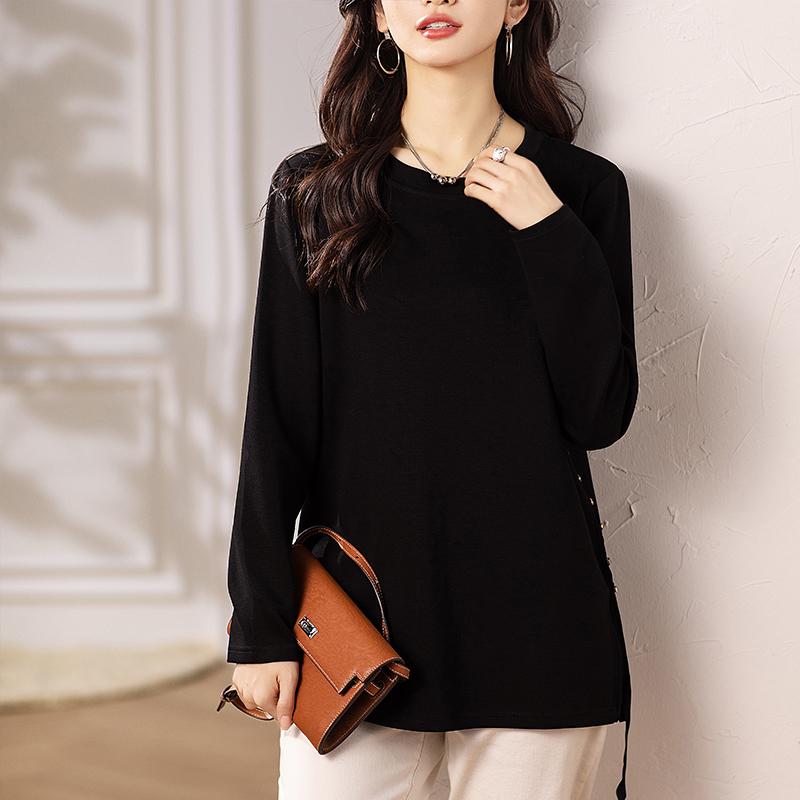 春 コーデ レディース ファッション オシャレ カワイイ シンプル きれいめ ナチュラル 上品カジュアル 婦人服 大きいサイズ ブラック Tシャツ ラウンドネック トップス カジュアル ウェア 5,459円