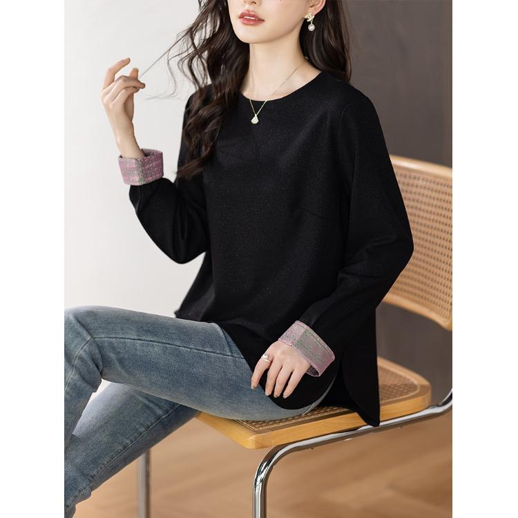 春 コーデ レディース ファッション オシャレ カワイイ シンプル きれいめ ナチュラル 上品カジュアル 婦人服 星空 丸首 シャツ 長袖 トップス