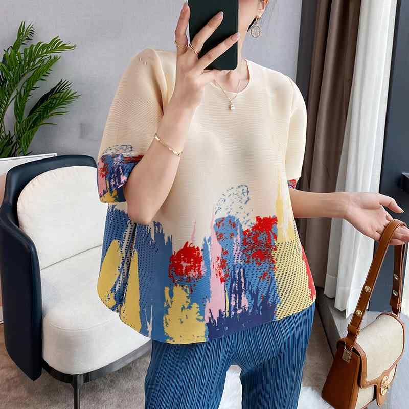 春 コーデ レディース ファッション オシャレ カワイイ シンプル きれいめ ナチュラル 上品カジュアル 婦人服 ハイエンド プリーツ コート プリント 大きいサイズ スリムトップス Tシャツ 夏服