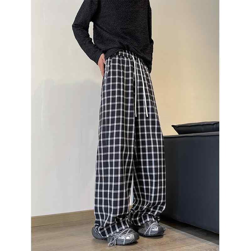 春 コーデ メンズ 用 服 シンプル ファッション 大人 紳士服 アメリカン カジュアル ストレート ワイド チェック パンツ 黒 春用 カジュアル 通勤スタイル 重ね着コーデ ゆったりシルエット 快適フィット 動きやすい デイリー