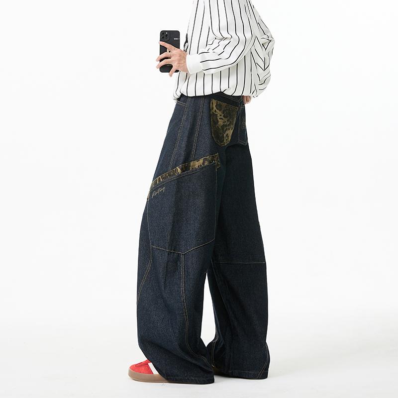 春 コーデ メンズ 用 服 シンプル ファッション オシャレ 大人 紳士服 アメリカン ストレート ワイド ヒョウ柄 ジーンズ パンツ 春 カジュアル 通勤スタイル 重ね着コーデ ゆったりシルエット 快適フィット 動きやすい デイリー