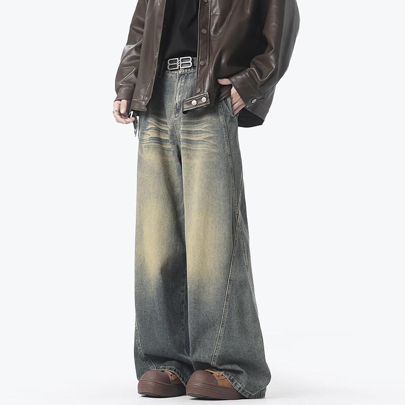 春 コーデ メンズ 用 服 シンプル ファッション 大人 紳士服 アメリカン ストリート ストレート ワイド ジーンズ パンツ ダメージ 春用 カジュアル 通勤スタイル 重ね着コーデ ゆったりシルエット 快適フィット 動きやすい デイリー