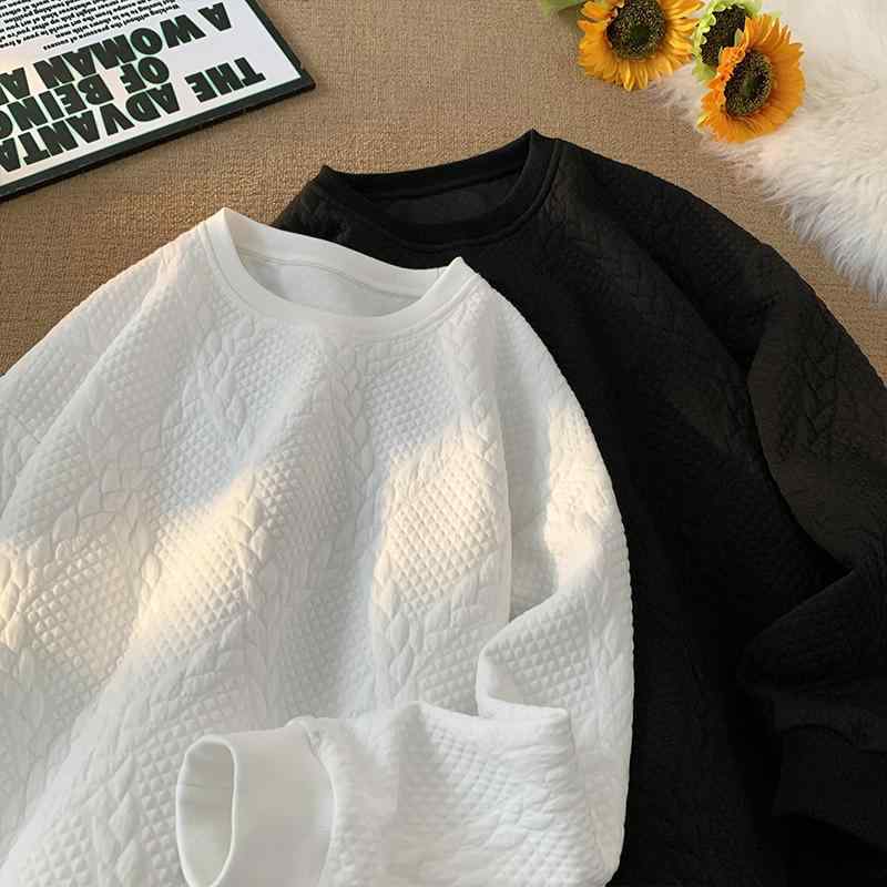 春 コーデ メンズ 用 服 シンプル ファッション オシャレ 大人 かっこいい 紳士服 チェック ジャケット ラウンドネック ハイエンド 白 春 スウェットシャツ用 カジュアル 通勤スタイル 重ね着コーデ ゆったりシルエット 軽アウター