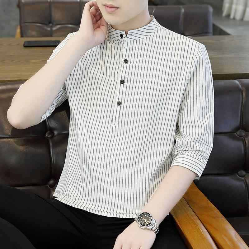 春 コーデ メンズ 用 服 分かりやすい 流行り物 オシャレ 成年者 かっこいい 成人男性服 半袖 照明ランプ色合い 綿 プルオーバー 麻 縞模様 ハイエンド 夏  心地よい 通い表現スタイル 重ね着コーデ ゆったり影ぼうし さらっと着 普段使い