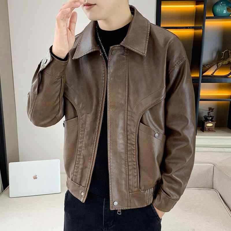 春 コーデ メンズ 用 服 分かりやすい 流行り物 オシャレ 成年者 成人男性服 ハイエンド  PUなめし革上衣   ライダースジャケット  心地よい 通い表現スタイル 重ね着コーデ ゆったり影ぼうし 軽アウター