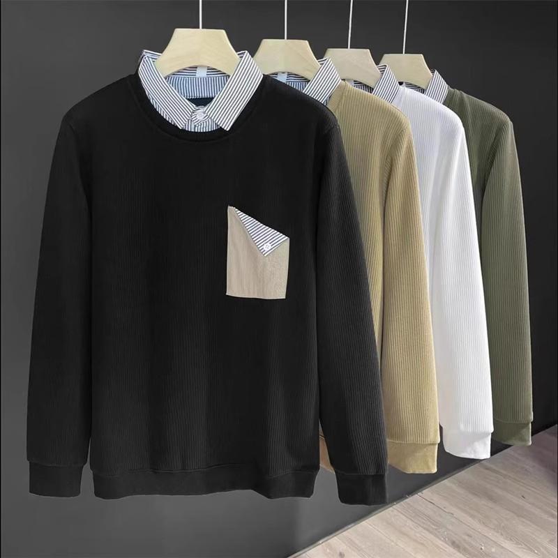 春 コーデ メンズ 用 服 シンプル ファッション オシャレ 大人 かっこいい 紳士服 ポケット シャツ セーター カジュアル 通勤スタイル 重ね着コーデ ゆったりシルエット さらっと着 普段使い
