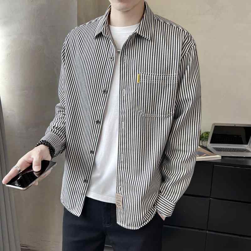 春 コーデ メンズ 用 服 シンプル ファッション オシャレ 大人 かっこいい 紳士服 カジュアル ゆったり 長袖 コットン ジャケット ストライプシャツ カジュアル 通勤スタイル 重ね着コーデ ゆったりシルエット 軽アウター 6,241円