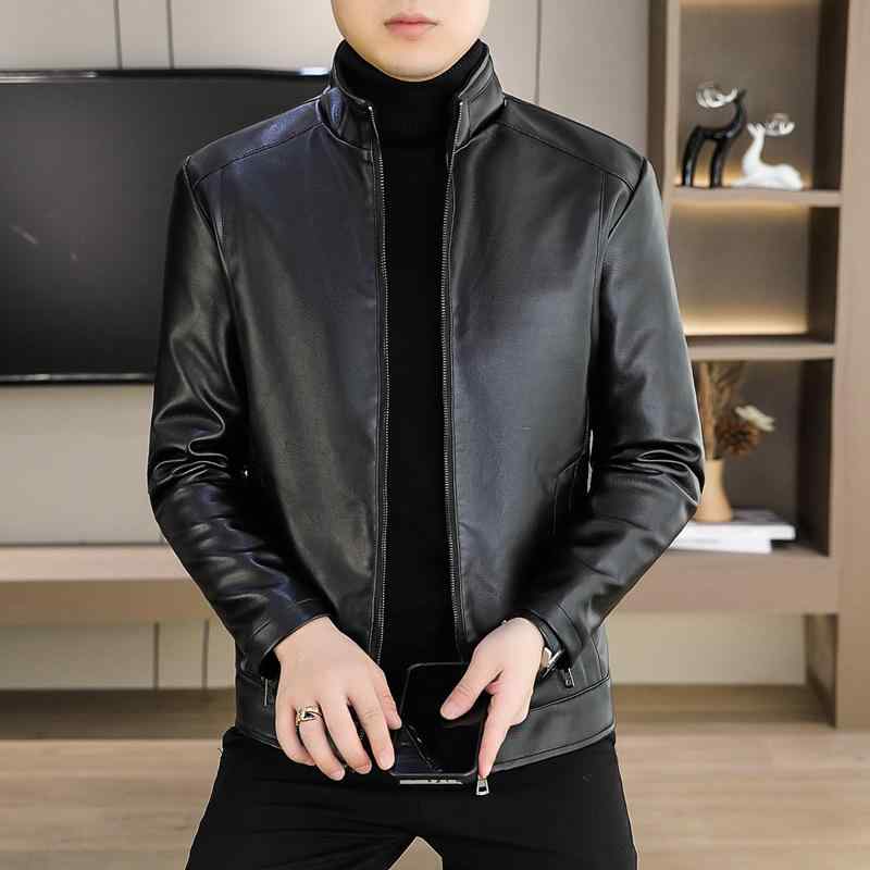 春 コーデ メンズ 用 服 分かりやすい 流行り物 オシャレ 成年者 かっこいい 成人男性服 か細い 照明ランプ色つや ライダース 無地 ファスナー PUなめし革上衣   心地よい 通い表現スタイル 重ね着コーデ ゆったり影ぼうし 軽アウター