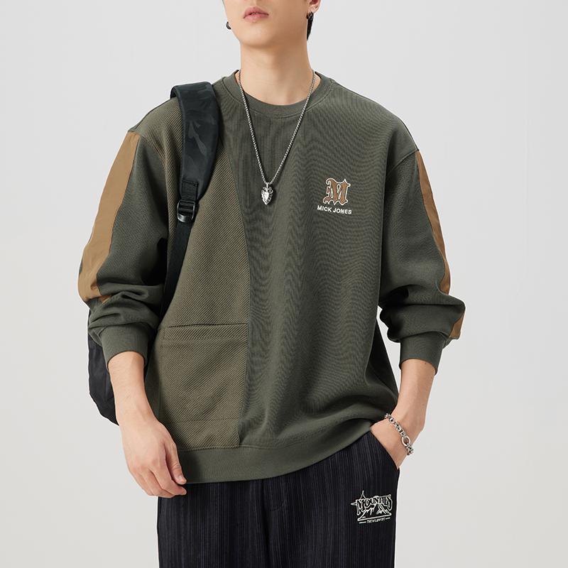 春 コーデ メンズ 用 服 シンプル ファッション オシャレ 大人 かっこいい 紳士服 カジュアル 大きいサイズ プルオーバー ジャケット ラウンドネック セーター 秋 カジュアル 通勤スタイル 重ね着コーデ ゆったりシルエット 軽アウター