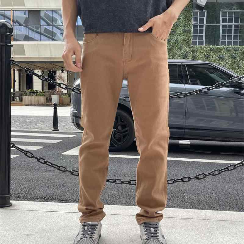 春 コーデ メンズ 用 服 シンプル 大人 紳士服 カジュアル スキニー デニム パンツ 無地 スリムフィット ハイエンド カーキ カジュアル 通勤スタイル 重ね着コーデ ゆったりシルエット 快適フィット 動きやすい デイリー