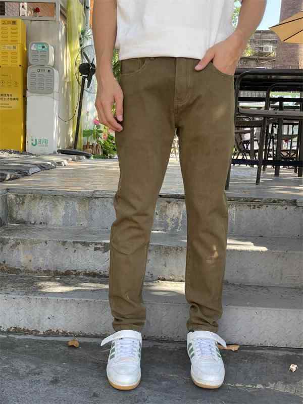 春 コーデ メンズ 用 服 シンプル ファッション 大人 紳士服 スキニー ジーンズ パンツ スリムフィット アーミーグリーン カジュアル 通勤スタイル 重ね着コーデ ゆったりシルエット 快適フィット 動きやすい デイリー