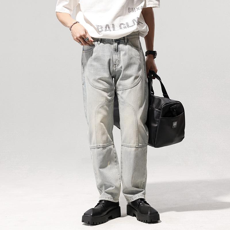 春 コーデ メンズ 用 服 シンプル ファッション 大人 紳士服 アメリカン スキニー パンツ ブルー スリムフィット ジーンズ カジュアル 通勤スタイル 重ね着コーデ ゆったりシルエット 快適フィット 動きやすい デイリー
