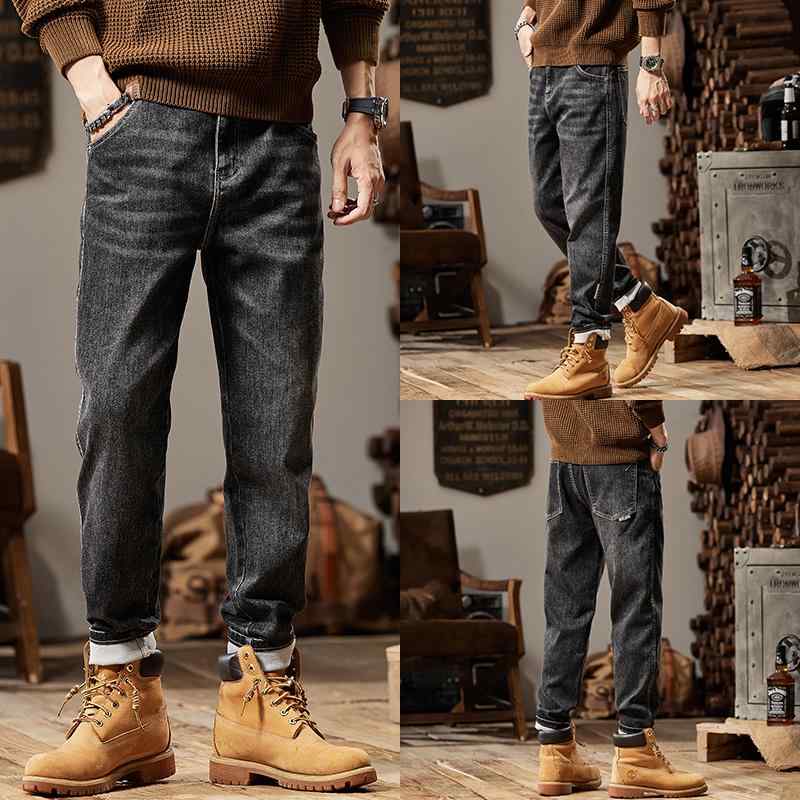 春 コーデ メンズ 用 服 シンプル ファッション 大人 紳士服 アメリカン カジュアル ストレート ポケット ジーンズ パンツ 黒 グレー カジュアル 通勤スタイル 重ね着コーデ ゆったりシルエット 快適フィット 動きやすい デイリー