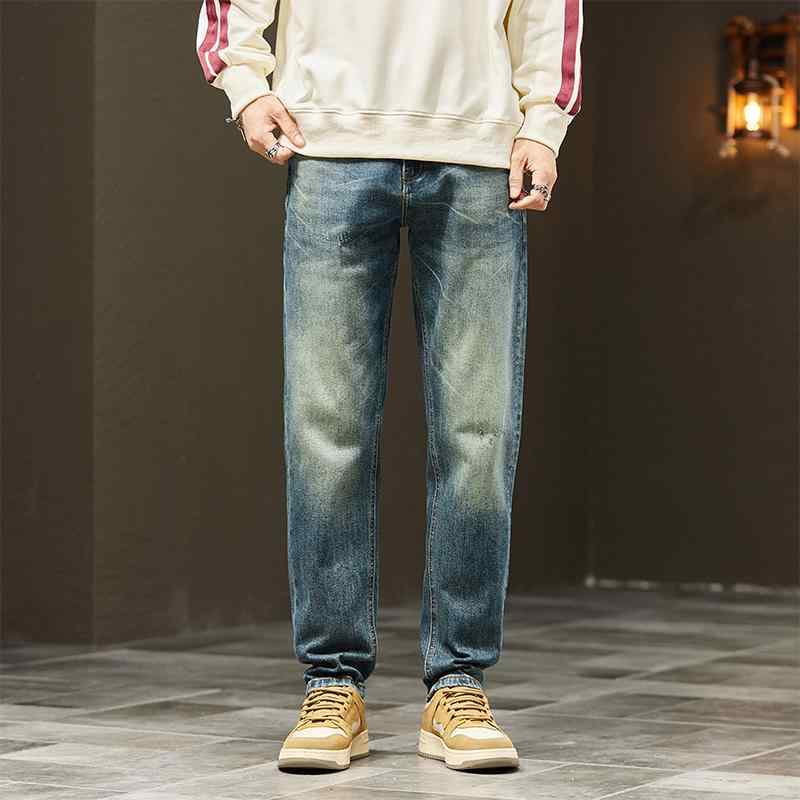 春 コーデ メンズ 用 服 シンプル ファッション オシャレ 大人 紳士服 アメリカン カジュアル ストレート ジーンズ パンツ ブルー カジュアル 通勤スタイル 重ね着コーデ ゆったりシルエット 快適フィット 動きやすい デイリー