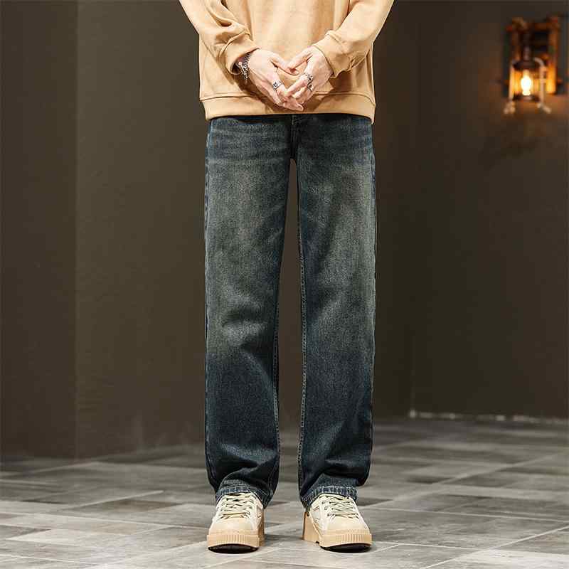 春 コーデ メンズ 用 服 シンプル ファッション 大人 紳士服 アメリカン カジュアル ストレート ジーンズ パンツ ブルー ダメージ カジュアル 通勤スタイル 重ね着コーデ ゆったりシルエット 快適フィット 動きやすい デイリー