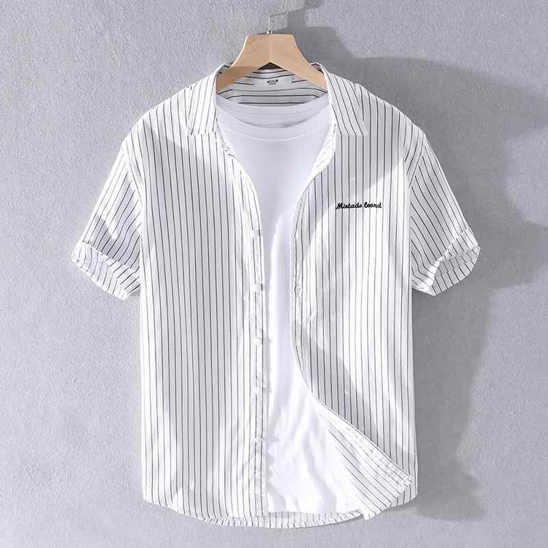 春 コーデ メンズ 用 服 シンプル ファッション オシャレ 大人 かっこいい 紳士服 カジュアル 半袖 綿 シャツ ビジネス ストライプ ハイエンド 夏 カジュアル 通勤スタイル 重ね着コーデ ゆったりシルエット さらっと着 普段使い 6,178円