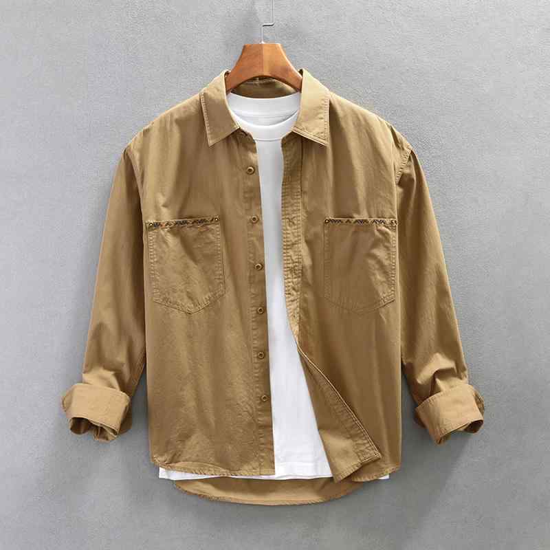 春 コーデ メンズ 用 服 シンプル ファッション オシャレ 大人 紳士服 アメリカン カジュアル ゆったり 長袖 快適 シャツ ワークシャツ 春 カジュアル 通勤スタイル 重ね着コーデ ゆったりシルエット さらっと着 普段使い