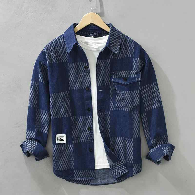 春 コーデ メンズ 用 服 シンプル ファッション 大人 紳士服 カジュアル ゆったり 長袖 チェック デニム シャツ ワークウェア 秋 カジュアル 通勤スタイル 重ね着コーデ ゆったりシルエット 快適フィット 動きやすい デイリー