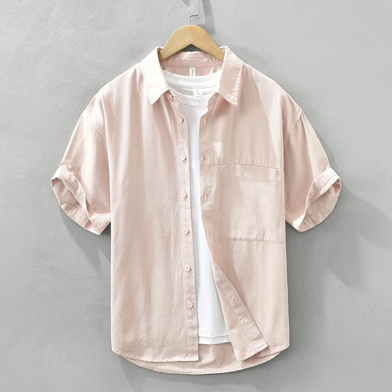 春 コーデ メンズ 用 服 シンプル ファッション オシャレ 大人 かっこいい 紳士服 カジュアル ゆったり 半袖 シャツ ワークウェア 夏 コットンシャツ カジュアル 通勤スタイル 重ね着コーデ ゆったりシルエット さらっと着 普段使い