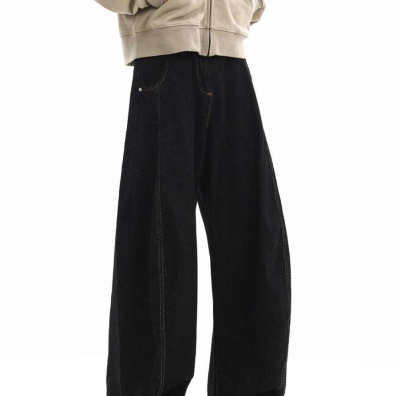 春 コーデ メンズ 用 服 大人 紳士服 アメリカン ゆったり ストレート ワイド ジーンズ パンツ ハイエンド デニムブラック 春秋 カジュアル 通勤スタイル 重ね着コーデ ゆったりシルエット 快適フィット 動きやすい デイリー