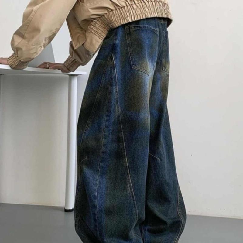 春 コーデ メンズ 用 服 シンプル ファッション オシャレ 大人 紳士服 アメリカン ストリート ワイド ジーンズ パンツ ブルー 男女兼用 カジュアル 通勤スタイル 重ね着コーデ ゆったりシルエット 快適フィット 動きやすい デイリー