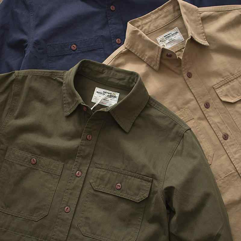春 コーデ メンズ 用 服 シンプル ファッション オシャレ 大人 紳士服 アメリカン カジュアル 長袖 コットン シャツ 無地 ワークシャツ カーキ 秋 カジュアル 通勤スタイル 重ね着コーデ ゆったりシルエット さらっと着 普段使い