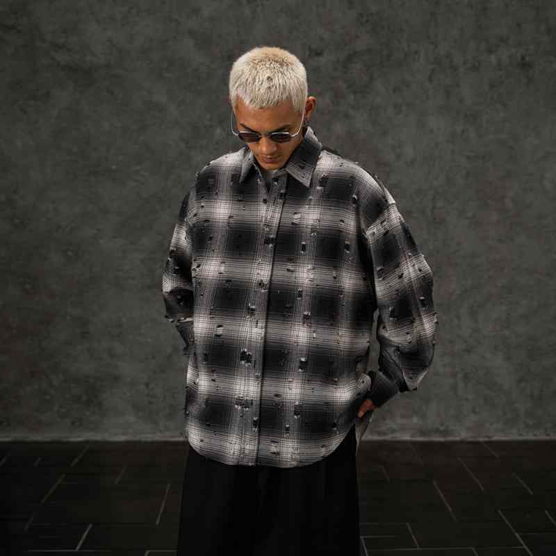 春 コーデ メンズ 用 服 シンプル ファッション オシャレ 大人 かっこいい 紳士服 ストリート ゆったり 長袖 チェック シャツ ジャケット ダメージ 春秋 カジュアル 通勤スタイル 重ね着コーデ ゆったりシルエット 軽アウター