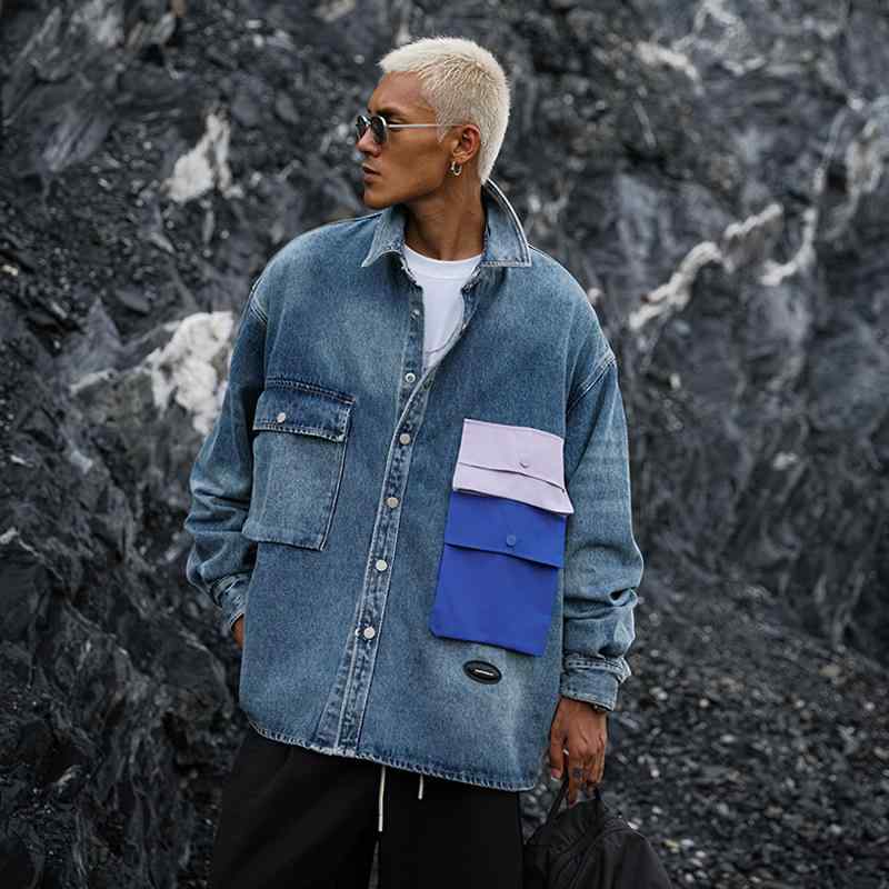 春 コーデ メンズ 用 服 シンプル ファッション オシャレ 大人 かっこいい 紳士服 長袖 コットン シャツ ジャケット ワークウェア デニムシャツ カジュアル 通勤スタイル 重ね着コーデ ゆったりシルエット 軽アウター
