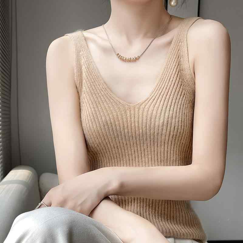 春 コーデ レディース 流行り物 オシャレ カワイイ   分かりやすい 好いたらしいめ 自然的 雅びやか心地よい お上さん服 分かりやすい 無地 羊毛 キャミソール ノースリーブ ベスト ティーシャツ スウェーター
