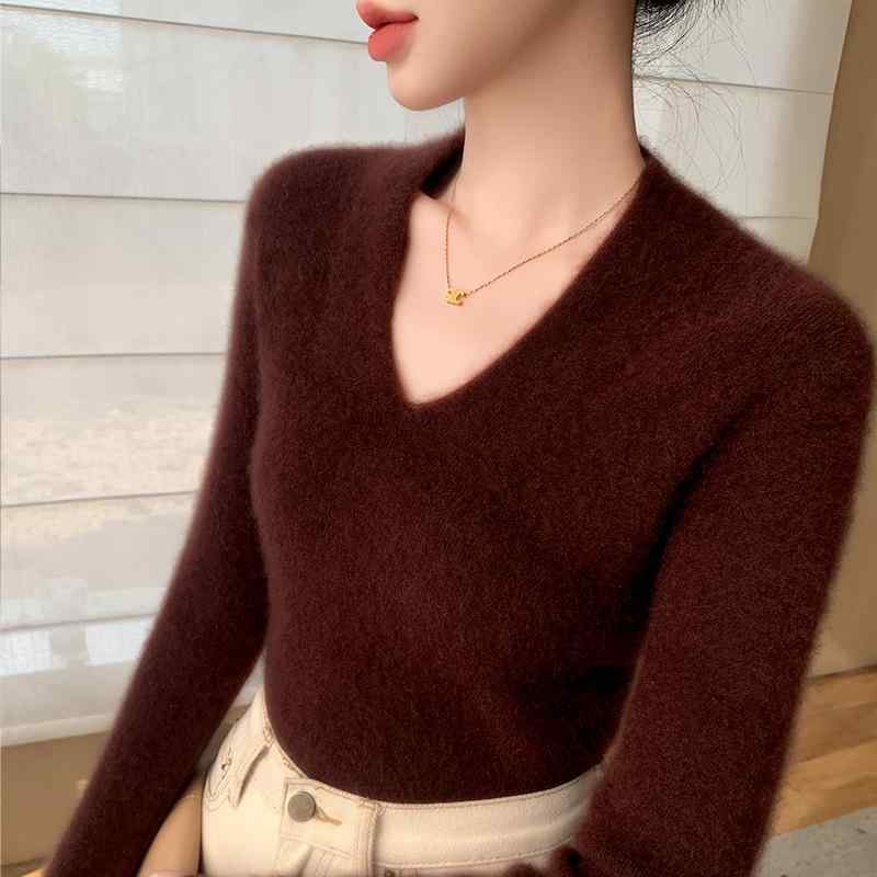 春 コーデ レディース 流行り物 オシャレ カワイイ   分かりやすい 好いたらしいめ 自然的 雅びやか心地よい お上さん服 Vのど首 スウェーター か細い ティーシャツ 無地 ハイエンド 編み物 プルオーバー