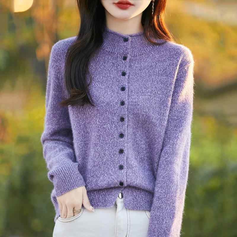 春 コーデ レディース ファッション オシャレ カワイイ シンプル きれいめ ナチュラル 上品カジュアル 婦人服 カール ハーフ ハイネック ウールカーディガン 快適 花 セーター ニット トップス ｜リコット