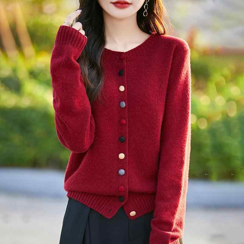 春 コーデ レディース ファッション オシャレ カワイイ シンプル きれいめ ナチュラル 上品カジュアル 婦人服 ラウンドネック ウール ニット カーディガン カジュアル ハイエンド セーター |リコット