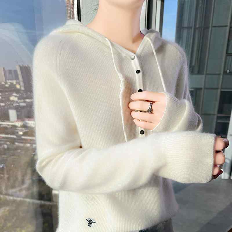 春 コーデ レディース ファッション オシャレ カワイイ シンプル きれいめ ナチュラル 上品カジュアル 婦人服 フード付き ウール スウェットシャツ プルオーバー パーカー セーター トップス ジャケット
