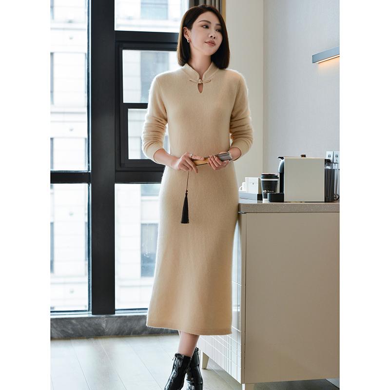 春 コーデ レディース ファッション オシャレ カワイイ シンプル きれいめ ナチュラル 上品カジュアル 婦人服 ハイエンド ウール セーター ニット ドレス チャイナ スリム ロング
