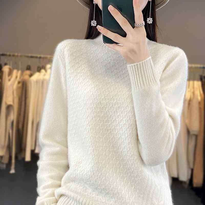 春 コーデ レディース ファッション オシャレ カワイイ シンプル きれいめ ナチュラル 上品カジュアル 婦人服 ウール セーター ハーフハイト 快適 レイヤリング プルオーバー ゆったり インナー ｜リコット