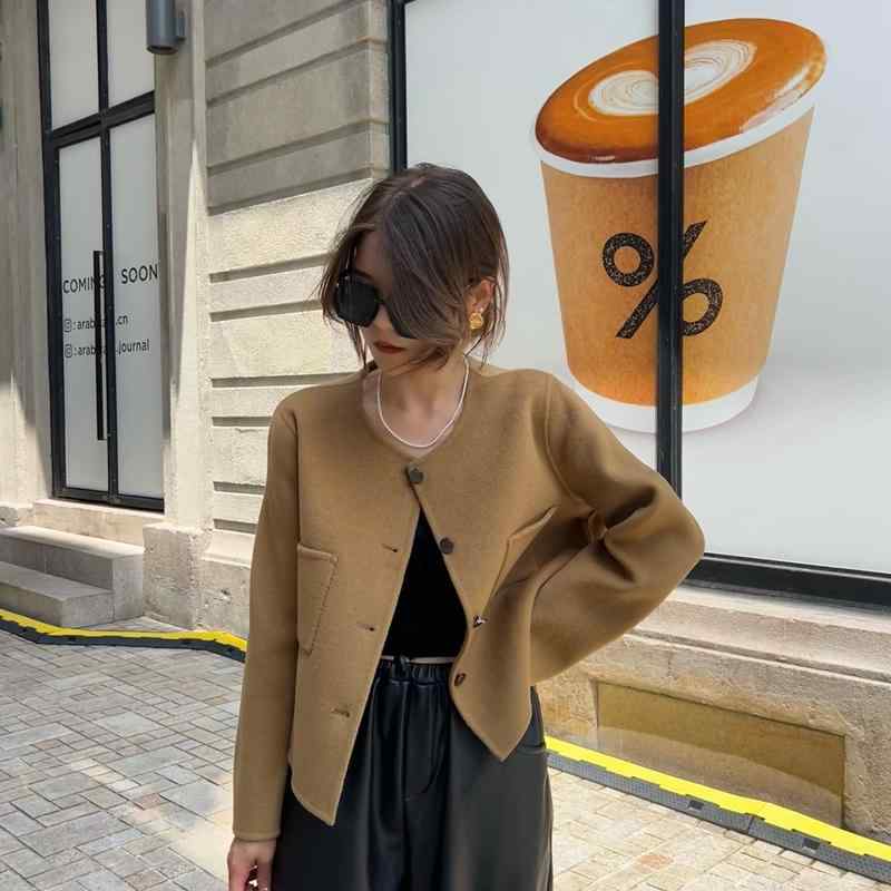 春 コーデ レディース ファッション オシャレ カワイイ シンプル きれいめ ナチュラル 上品カジュアル 婦人服 ラウンドネック ハイエンド コート ウール |リコット