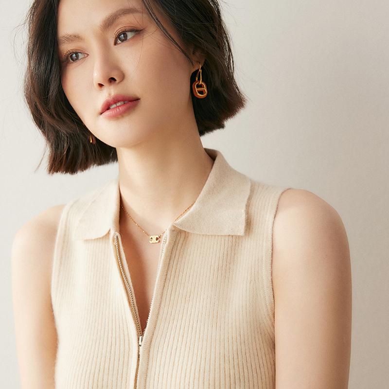 春 コーデ レディース ファッション オシャレ カワイイ シンプル きれいめ ナチュラル 上品カジュアル 婦人服 スリム カーディガン ベスト ソリッドカラー ノースリーブ ポロ ウール ニット ウェア