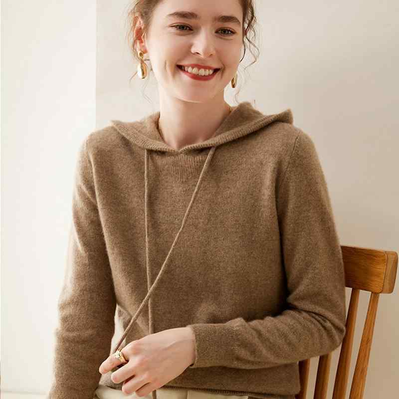 春 コーデ レディース 流行り物 オシャレ カワイイ   分かりやすい 好いたらしいめ 自然的 雅びやか心地よい お上さん服 スウェーター ボンネット付き添い人 ソリッドカラー 羊毛 編み物 トレーナー アウター パーカー