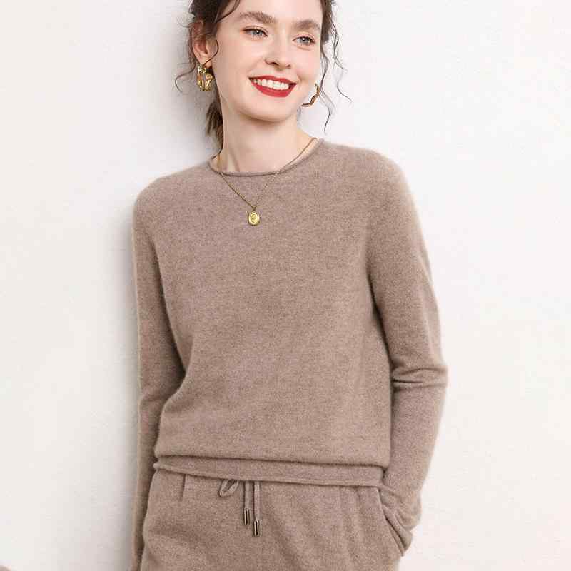 春 コーデ レディース 流行り物 オシャレ カワイイ   分かりやすい 好いたらしいめ 自然的 窈窕たる心地好い 亭主もち服 長い巻き毛 ラウンドのど首 プルオーバー ティーシャツ 分かりやすい 長袖 座標軸輪っか セーター-トップス-ニット・セーター
