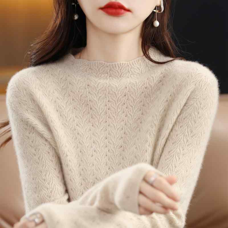 春 コーデ レディース ファッション オシャレ カワイイ シンプル きれいめ ナチュラル 上品カジュアル 婦人服 ハーフ タートルネック ウール セーター プルオーバー ニット 防寒 ソフト |リコット