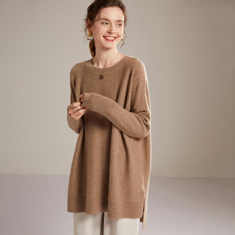 春 コーデ レディース ファッション オシャレ カワイイ シンプル きれいめ ナチュラル 上品カジュアル 婦人服 ラウンドネック セーター ミドル丈 袖 ニット